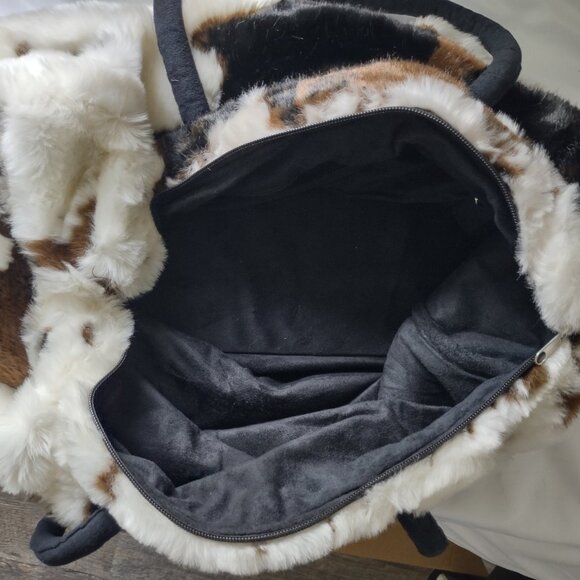 Animal Print Faux Fur Satchel Handbag Weekender by Private Quarters - Picture 5 of 10